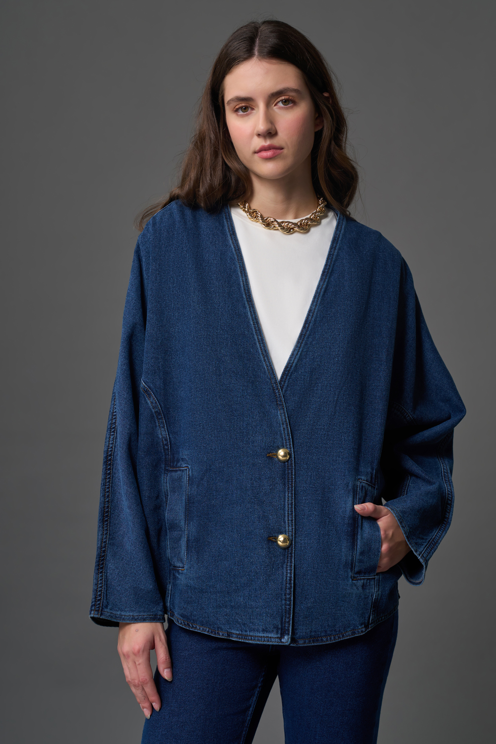 Over Kalıp İndigo Denim Ceket - 2