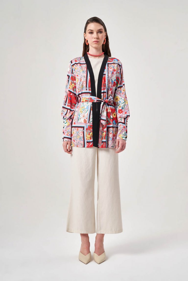 Mizalle Desenli Kalın Kol Manşetli Kimono - Mizalle