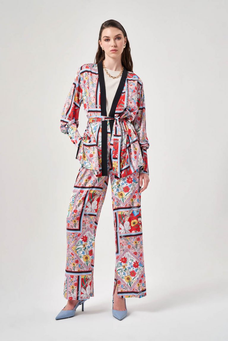 Mizalle Desenli Kalın Kol Manşetli Kimono - Mizalle