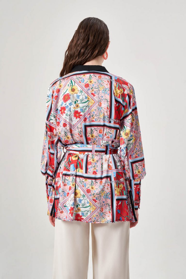 Mizalle Desenli Kalın Kol Manşetli Kimono - Mizalle