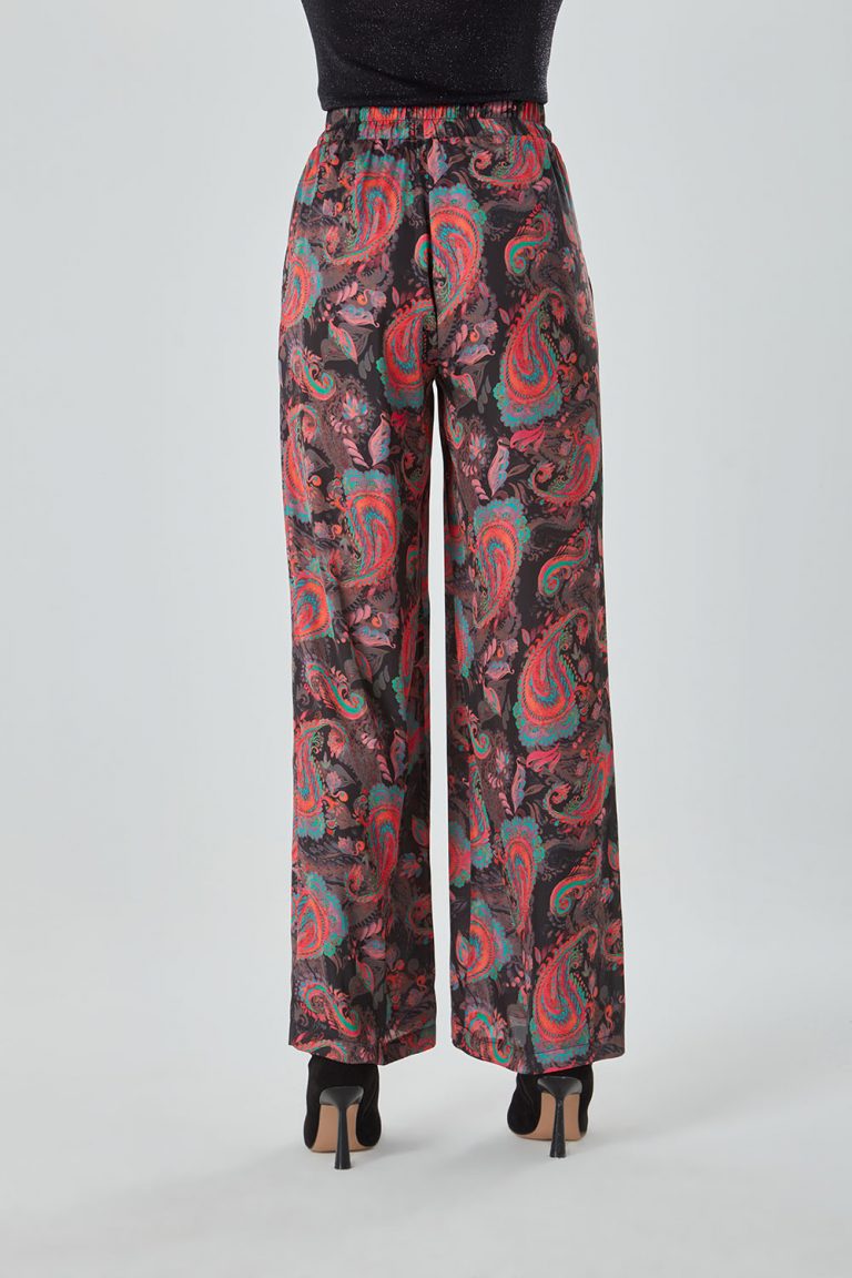 Mizalle Şal Desenli Çok Renkli Geniş Paça Pantolon - Mizalle