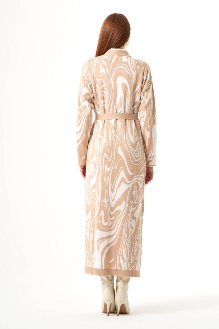 Mizalle Mermer Desenli Bej Rengi Uzun Triko Hırka - Mizalle