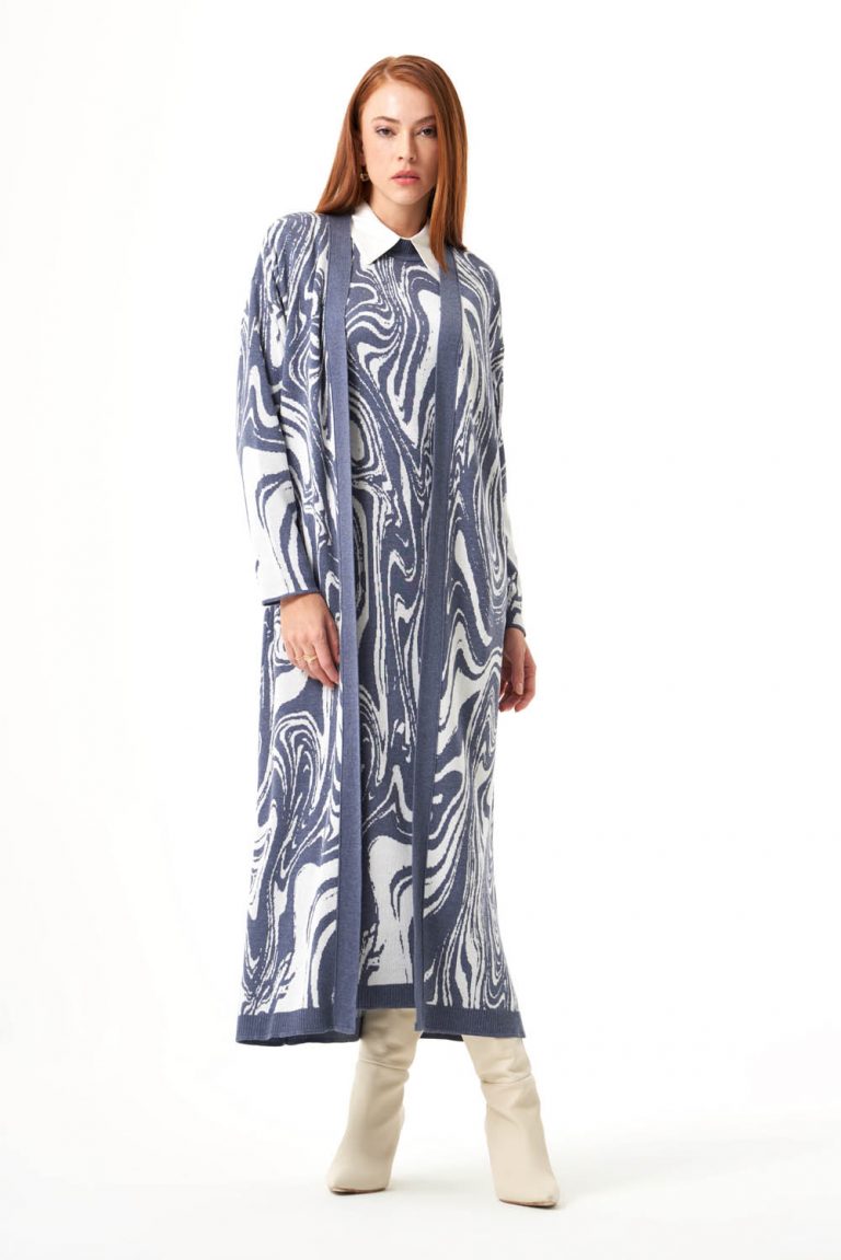 Özel Desenli Triko İndigo Hırka - Mizalle