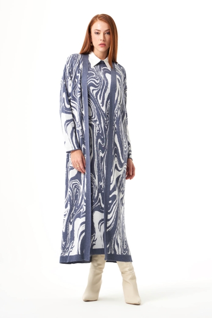 Mizalle - Özel Desenli Triko İndigo Hırka