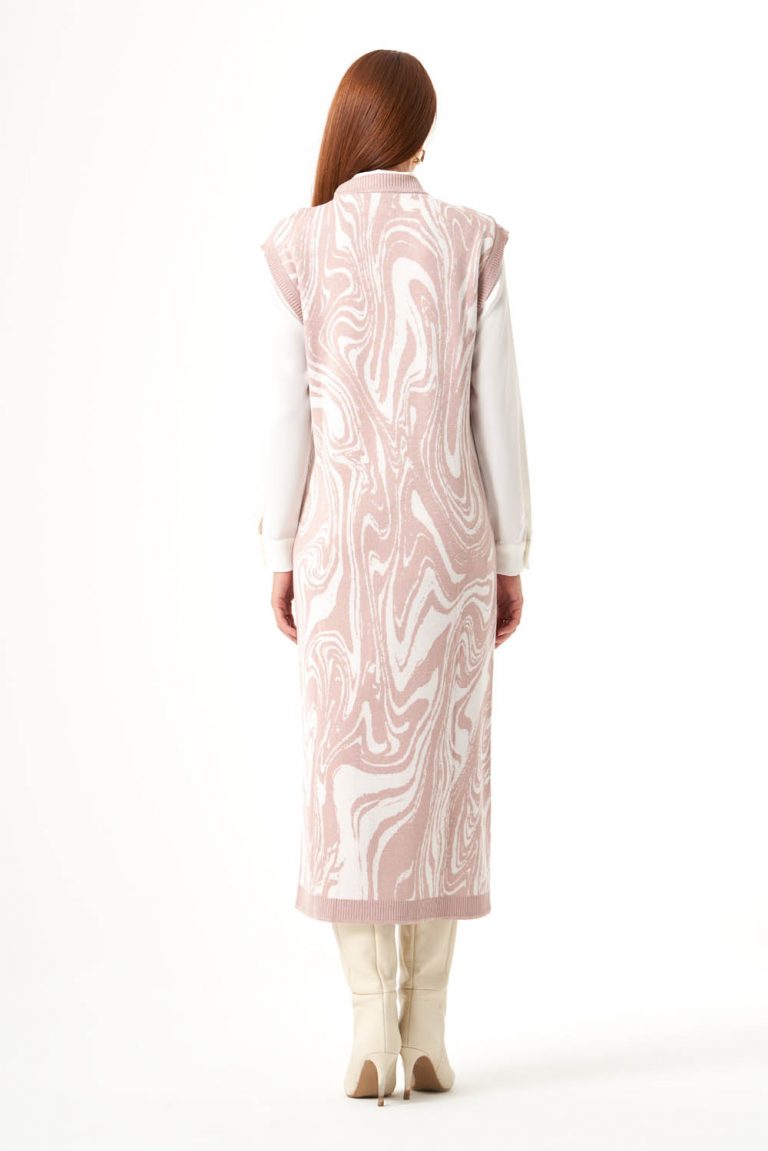 Mizalle Pudra Pembe Mermer Desenli Uzun Triko Elbise - Mizalle