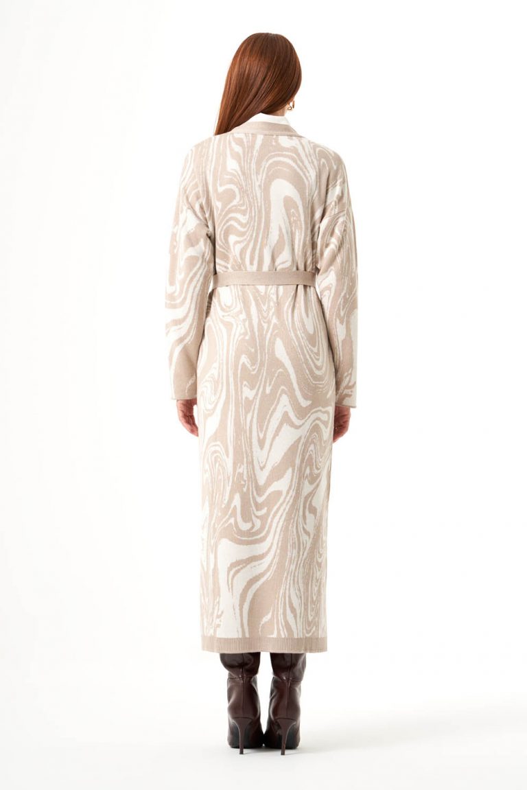 Mizalle Mermer Desenli Taş Rengi Uzun Triko Hırka - Mizalle