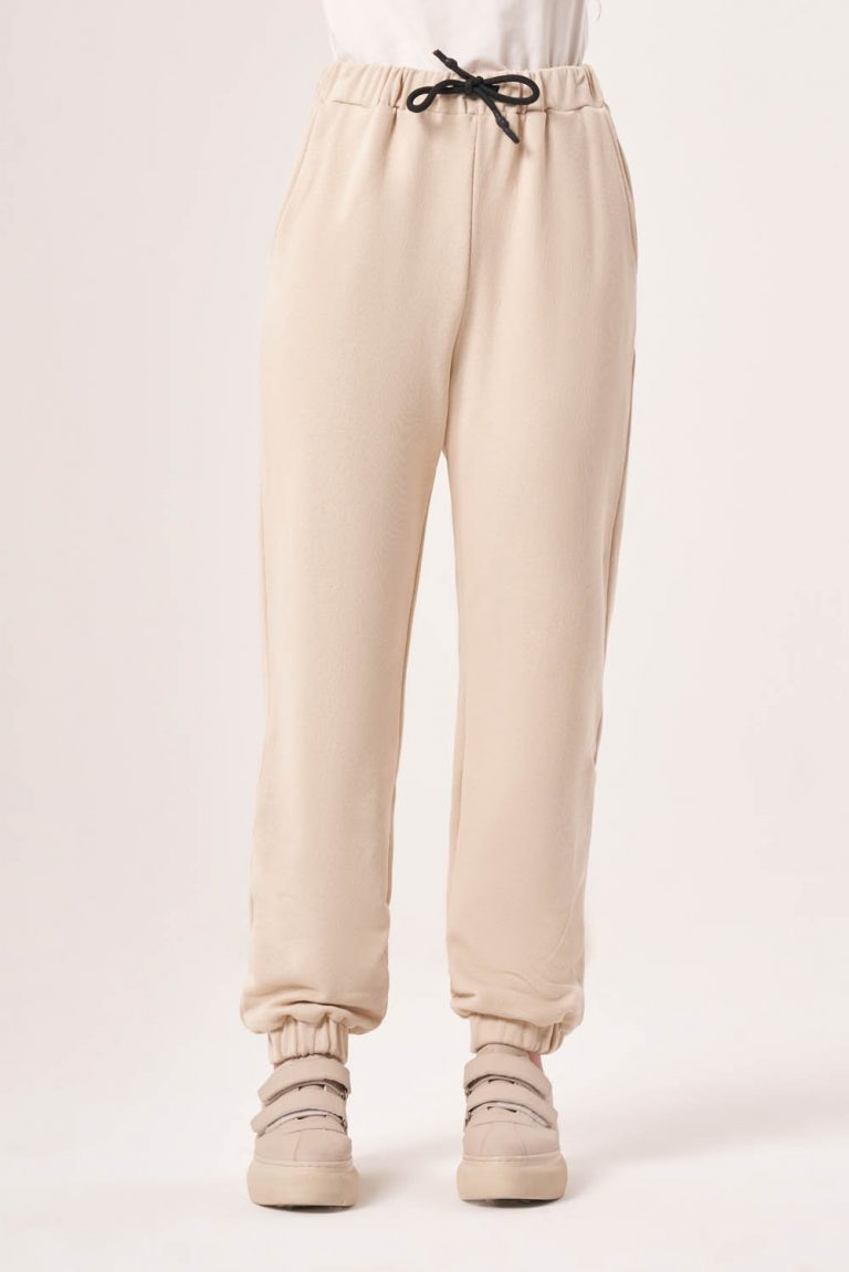 Paça Lastikli Örme Ekru Pantolon - Mizalle