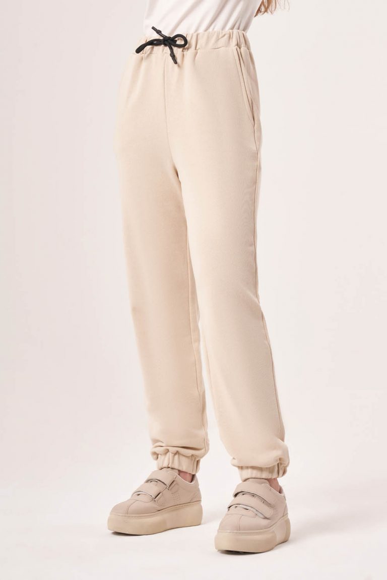 Paça Lastikli Örme Ekru Pantolon - Mizalle