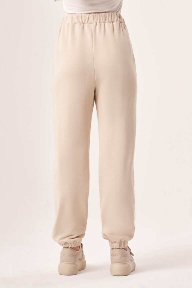 Paça Lastikli Örme Ekru Pantolon - Mizalle