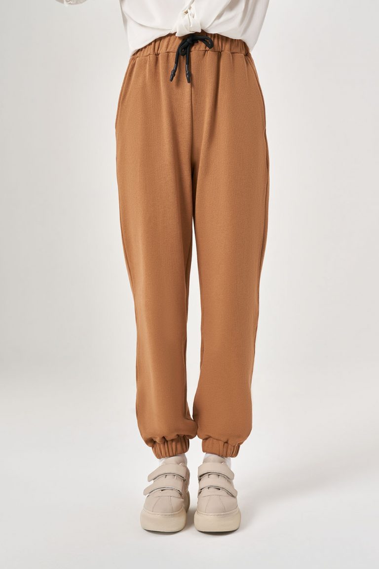 Paça Lastikli Örme Taba Pantolon - Mizalle