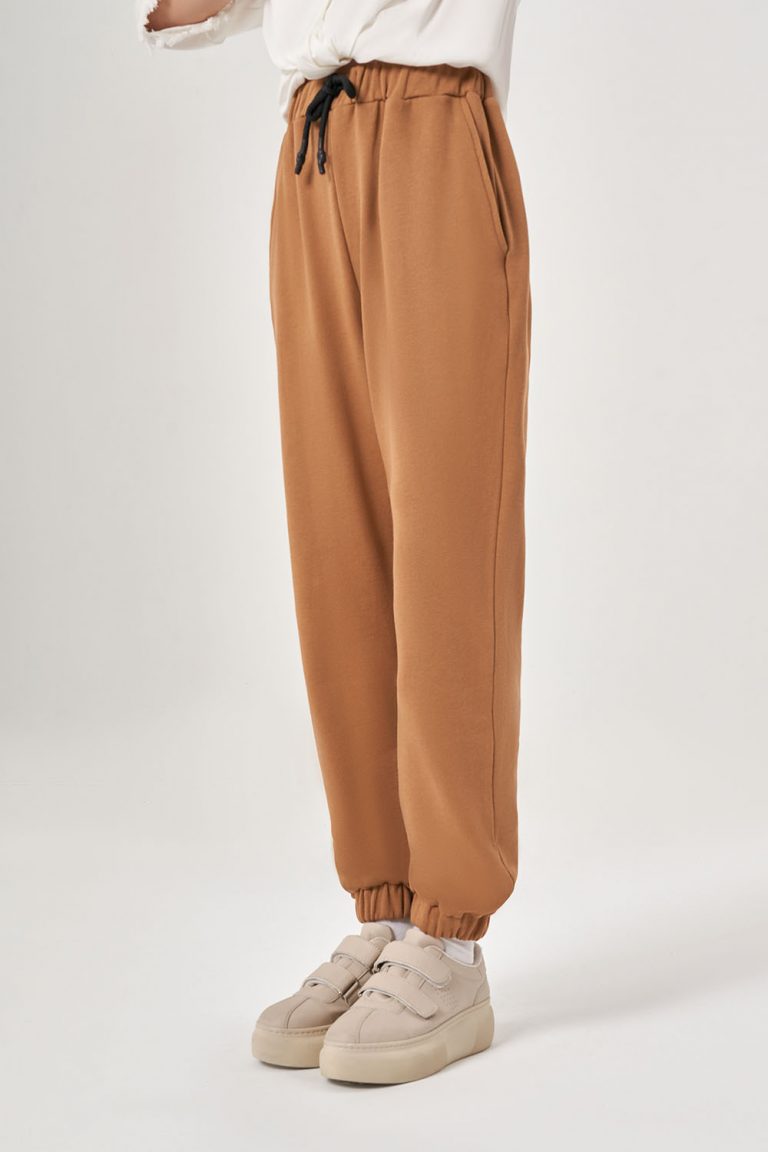 Paça Lastikli Örme Taba Pantolon - Mizalle