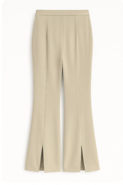 Mizalle Paçası Yırtmaçlı Bej Rengi Krep Pantolon - Mizalle