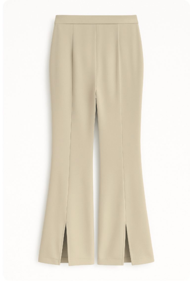 Mizalle Paçası Yırtmaçlı Bej Rengi Krep Pantolon - Mizalle