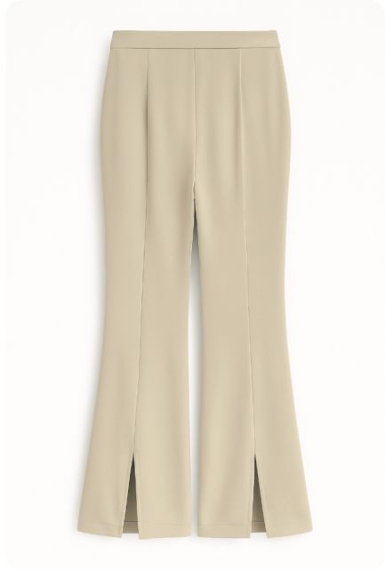 Mizalle - Mizalle Paçası Yırtmaçlı Bej Rengi Krep Pantolon