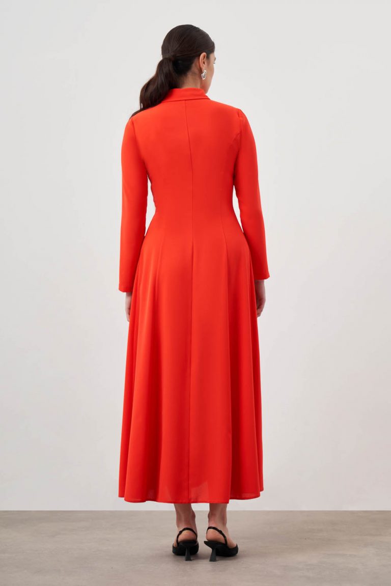 Mizalle Nar Çiçeği Evaze Etekli Gömlek Elbise - Mizalle