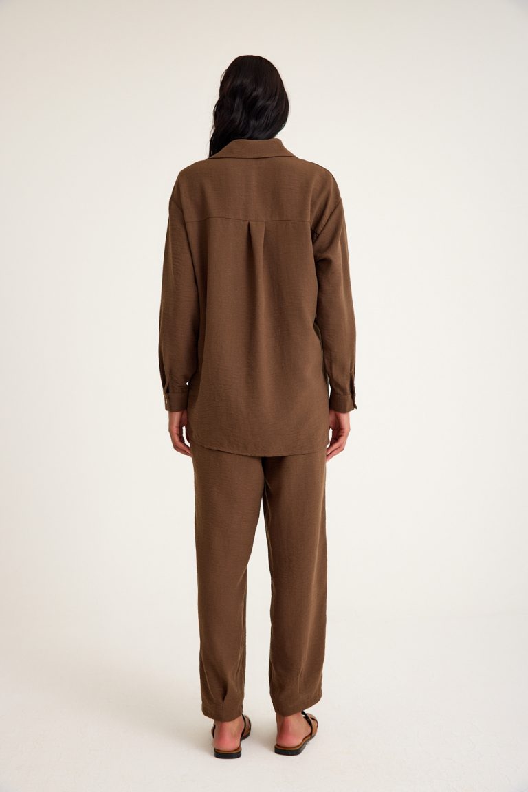 Mizalle Keten Görünümlü Rahat Kesim Kahverengi Jogger Pantolon - Mizalle