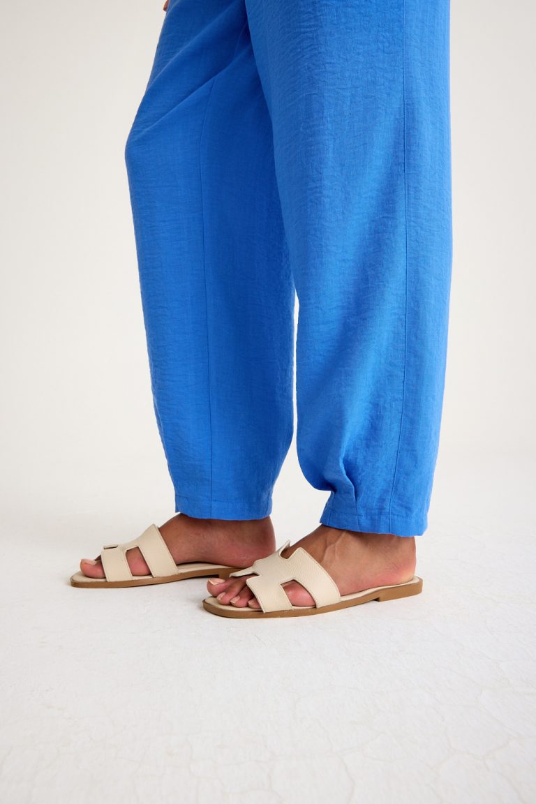 Mizalle Keten Görünümlü Rahat Kesim Mavi Jogger Pantolon - Mizalle