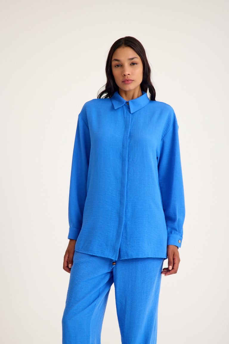 Mizalle Keten Görünümlü Rahat Kesim Mavi Jogger Pantolon - Mizalle