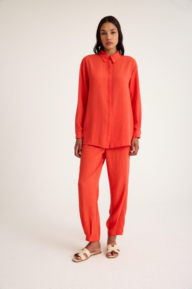 Mizalle Keten Görünümlü Rahat Kesim Nar Çiçeği Jogger Pantolon - Mizalle