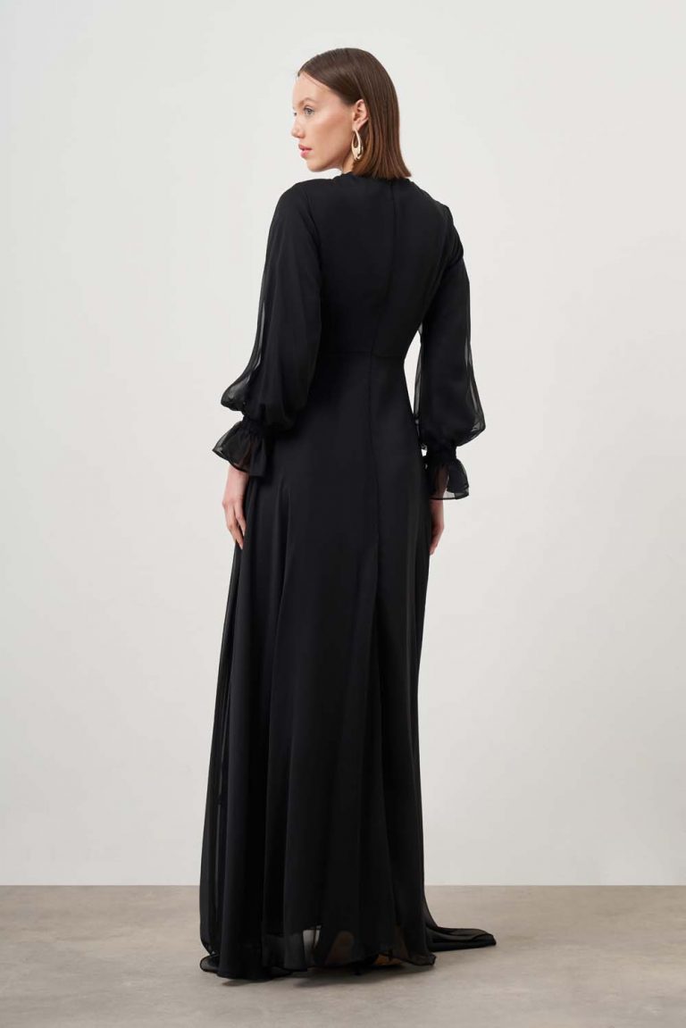 Pileli Abiye Siyah Elbise - Mizalle