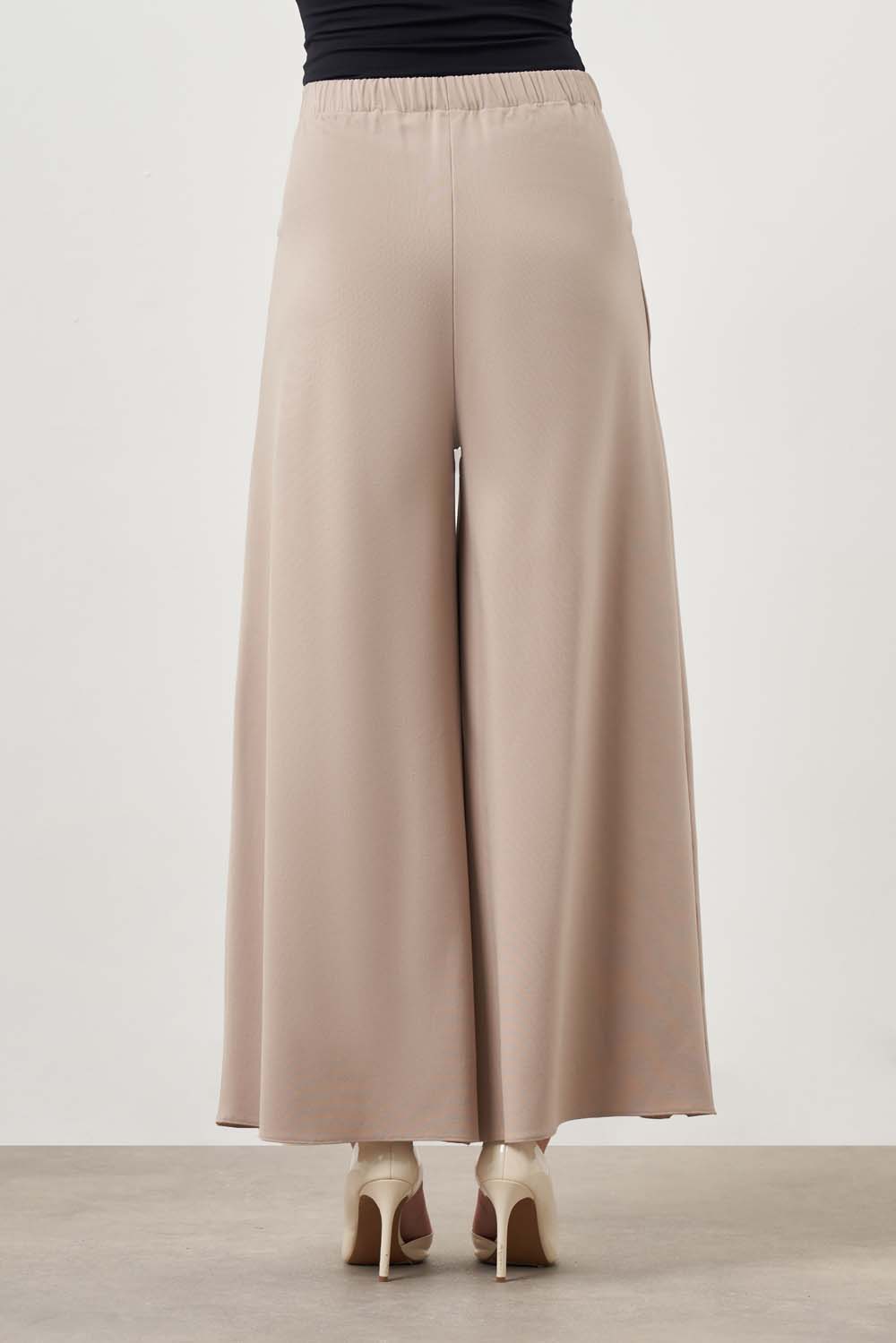 Mizalle Çift Pileli Geniş Paça Bej Rengi Pantolon - 3