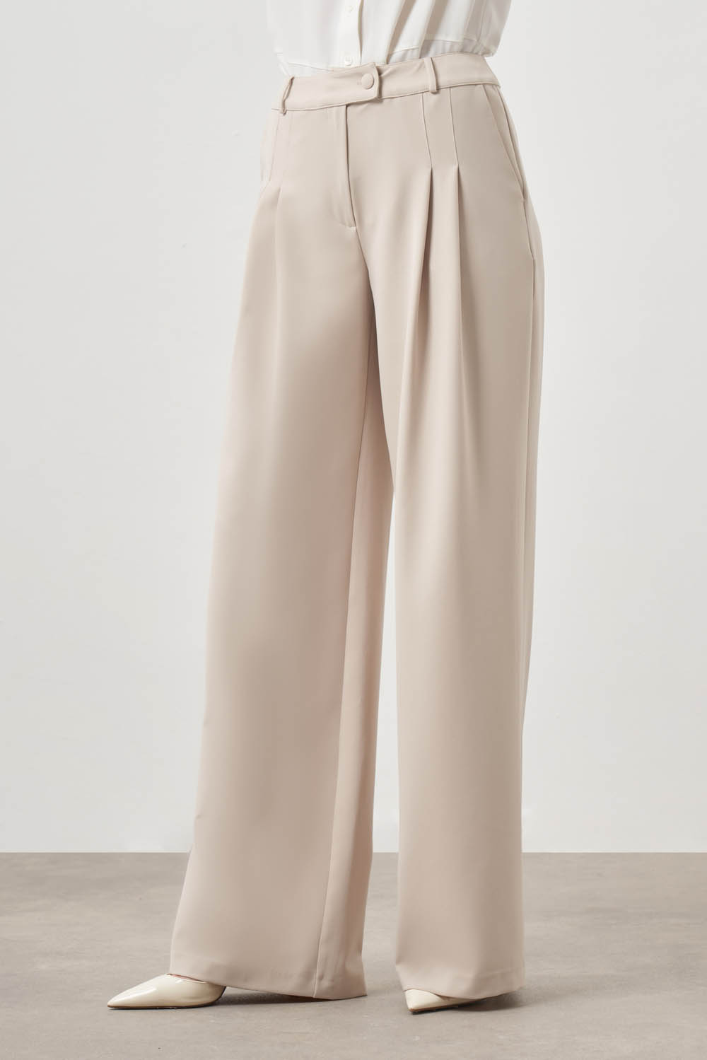 Pileli Double Bej Pantolon