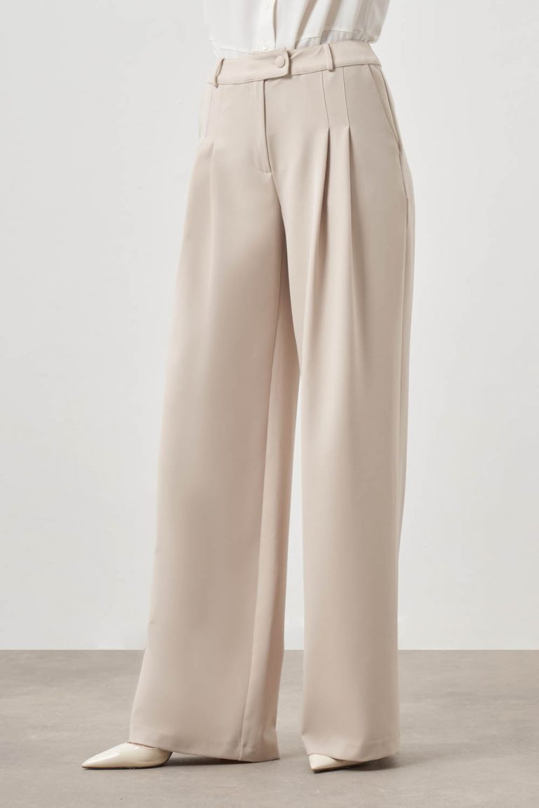 Pileli Double Bej Pantolon - Mizalle