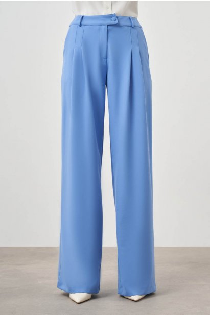 Pileli Double Mavi Pantolon - Mizalle