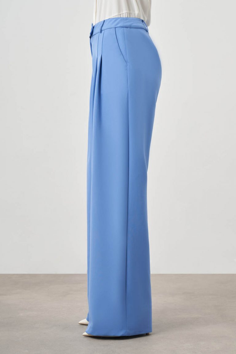 Pileli Double Mavi Pantolon - Mizalle