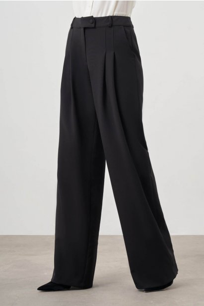 Pileli Double Siyah Pantolon - Mizalle