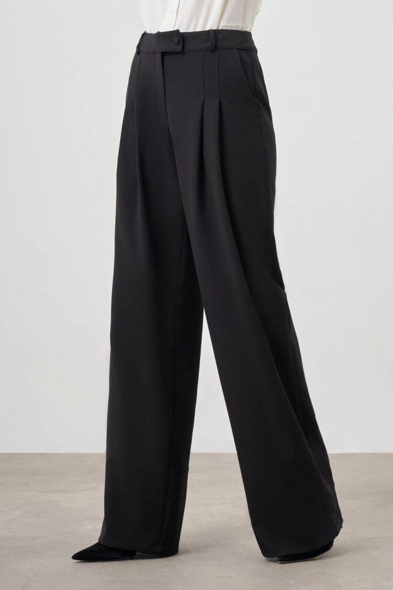Pileli Double Siyah Pantolon - Mizalle