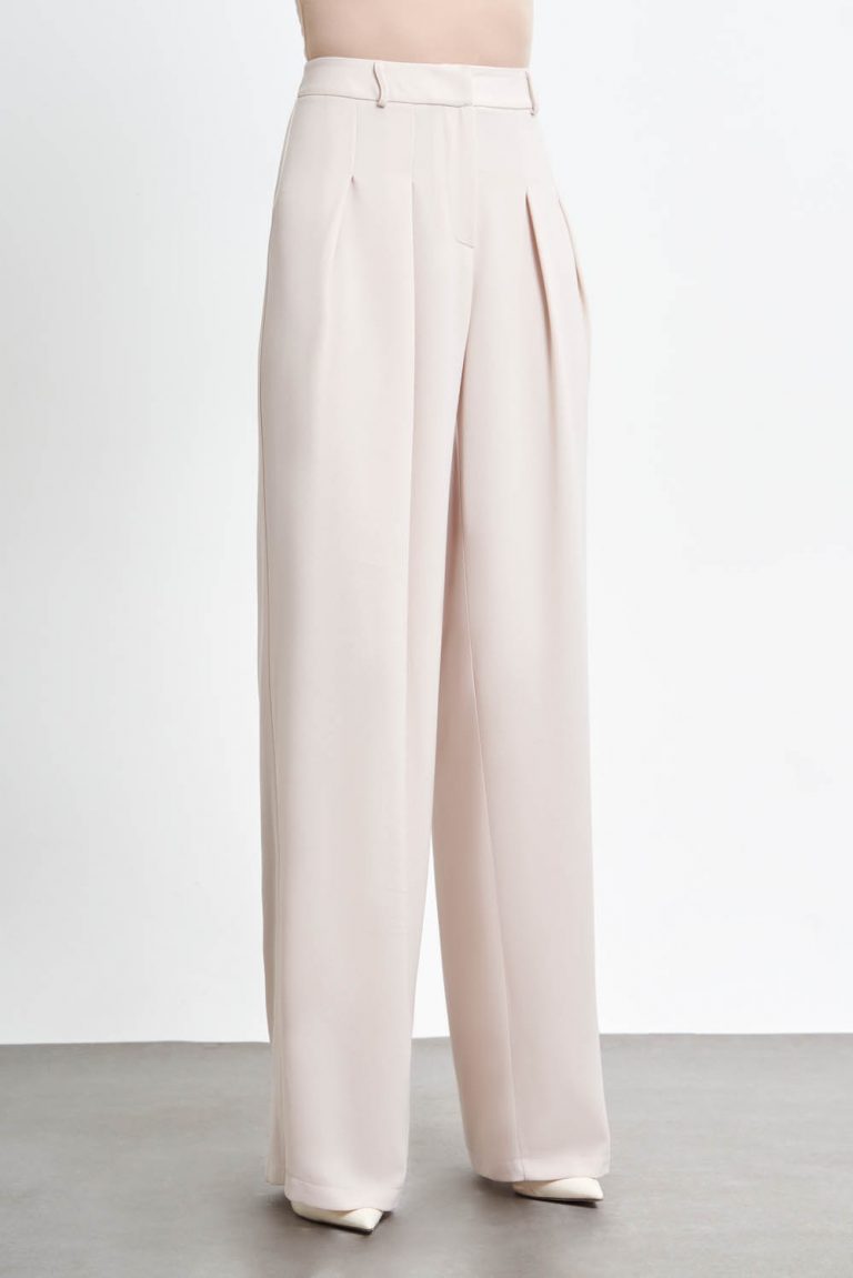 Mizalle Double Pileli Taş Rengi Krep Kumaş Pantolon - Mizalle