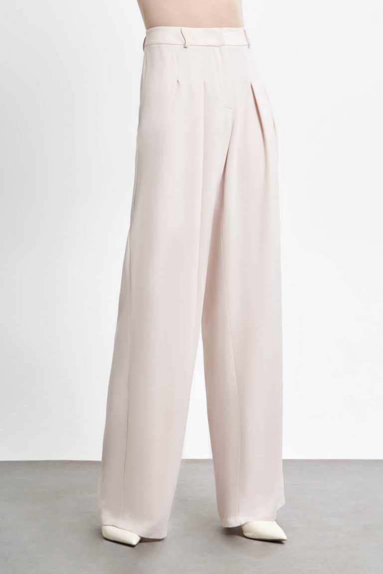 Mizalle Double Pileli Taş Rengi Krep Kumaş Pantolon - Mizalle