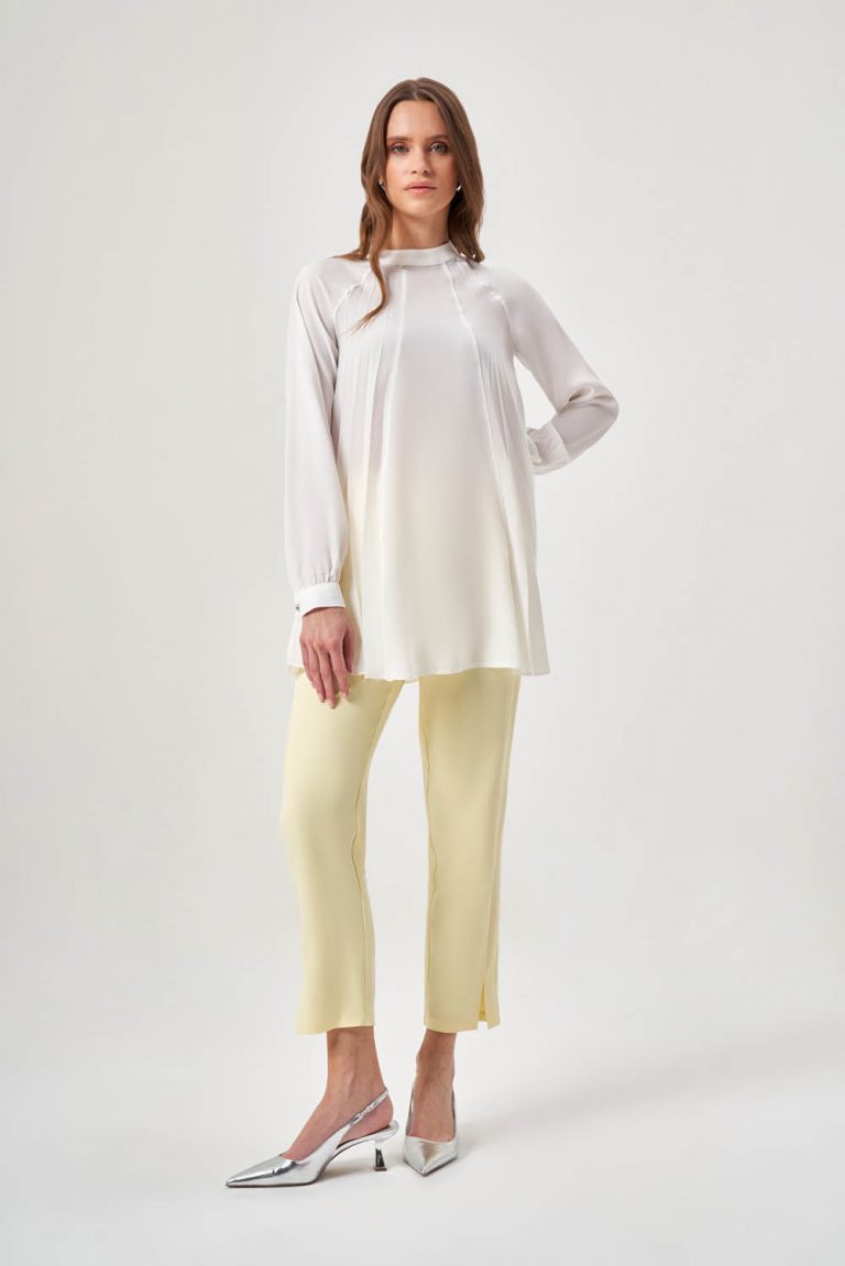 Piliseli Parçalı Ekru Tunik - Mizalle