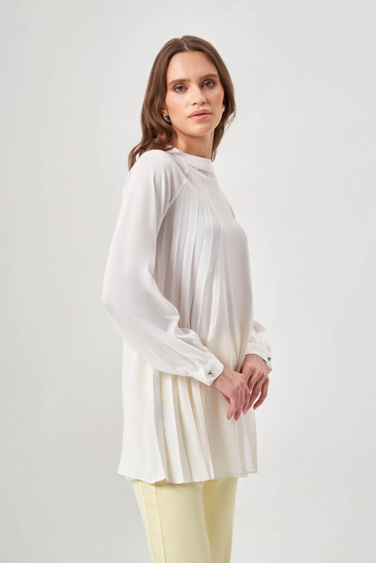 Piliseli Parçalı Ekru Tunik - Mizalle