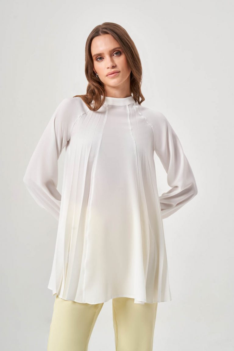 Piliseli Parçalı Ekru Tunik - Mizalle