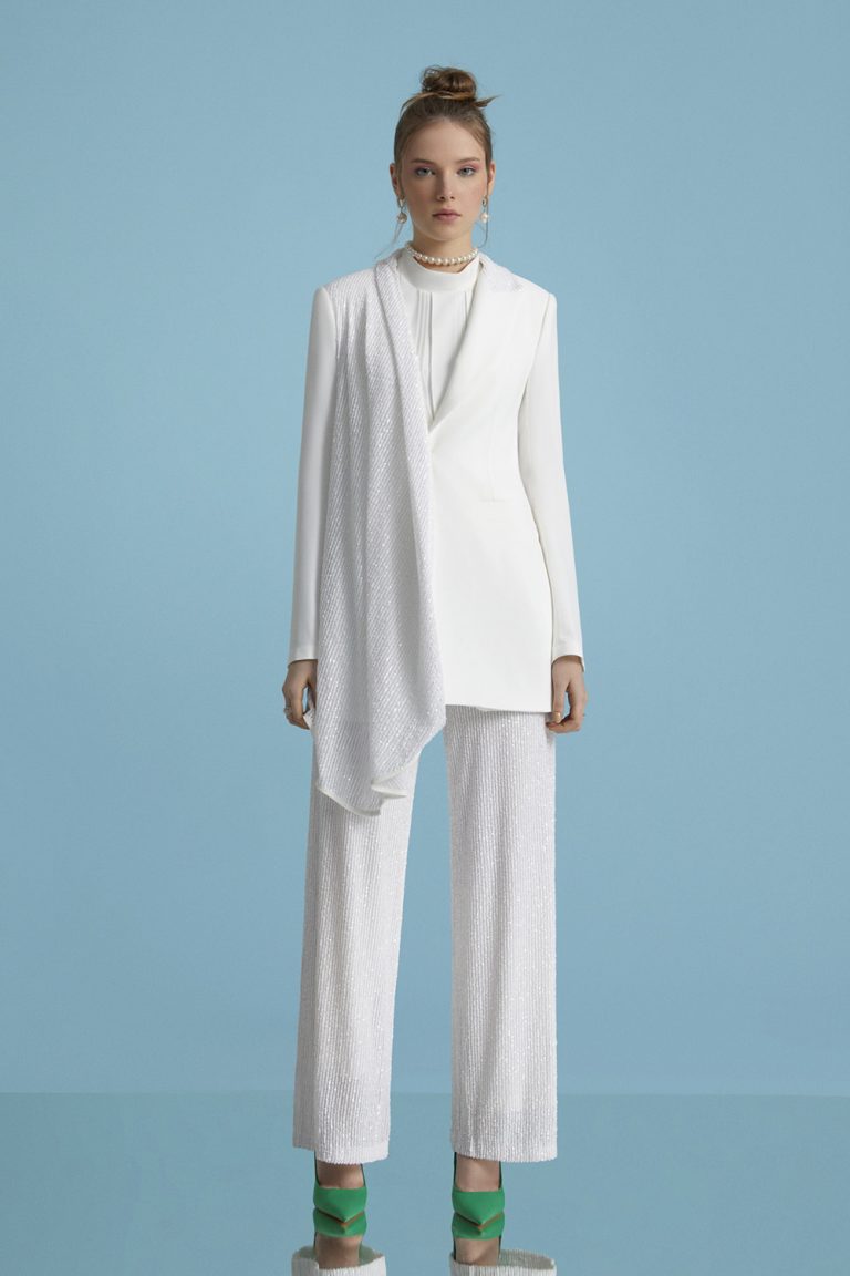 Mizalle Full Payetli Ekru Abiye Pantolon - Mizalle