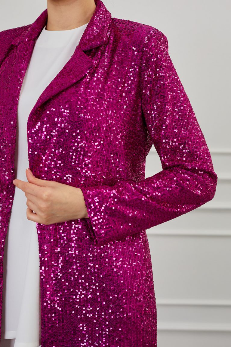 Mizalle Full Payet İşli Düğmesiz Fuşya Pembe Abiye Ceket - Mizalle