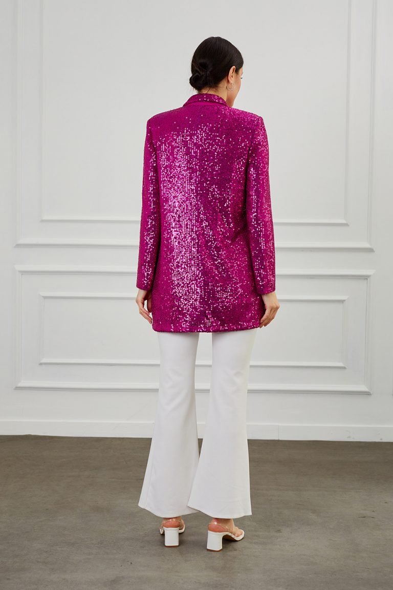Mizalle Full Payet İşli Düğmesiz Fuşya Pembe Abiye Ceket - Mizalle