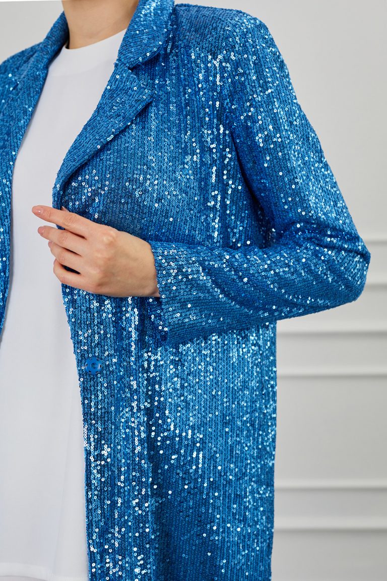 Mizalle Full Payet İşli Düğmesiz Mavi Pembe Abiye Ceket - Mizalle