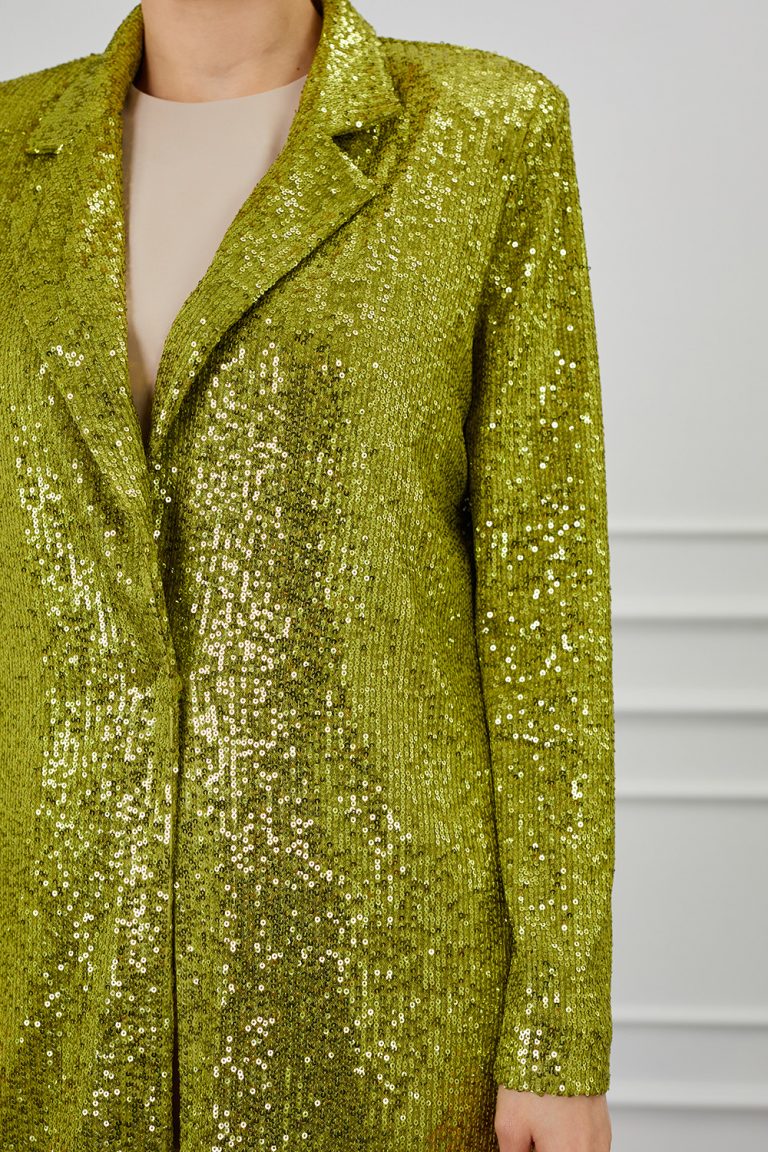 Mizalle Full Payet İşli Düğmesiz Yeşil Pembe Abiye Ceket - Mizalle