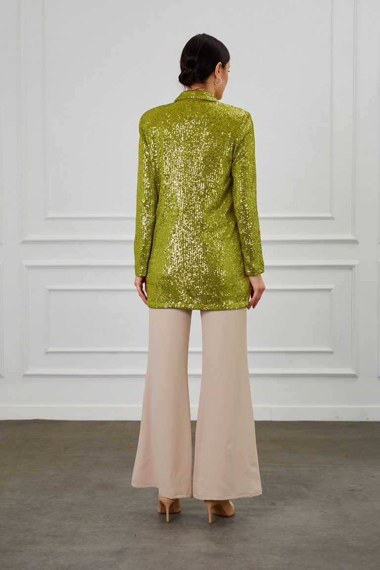 Mizalle Full Payet İşli Düğmesiz Yeşil Pembe Abiye Ceket - Mizalle