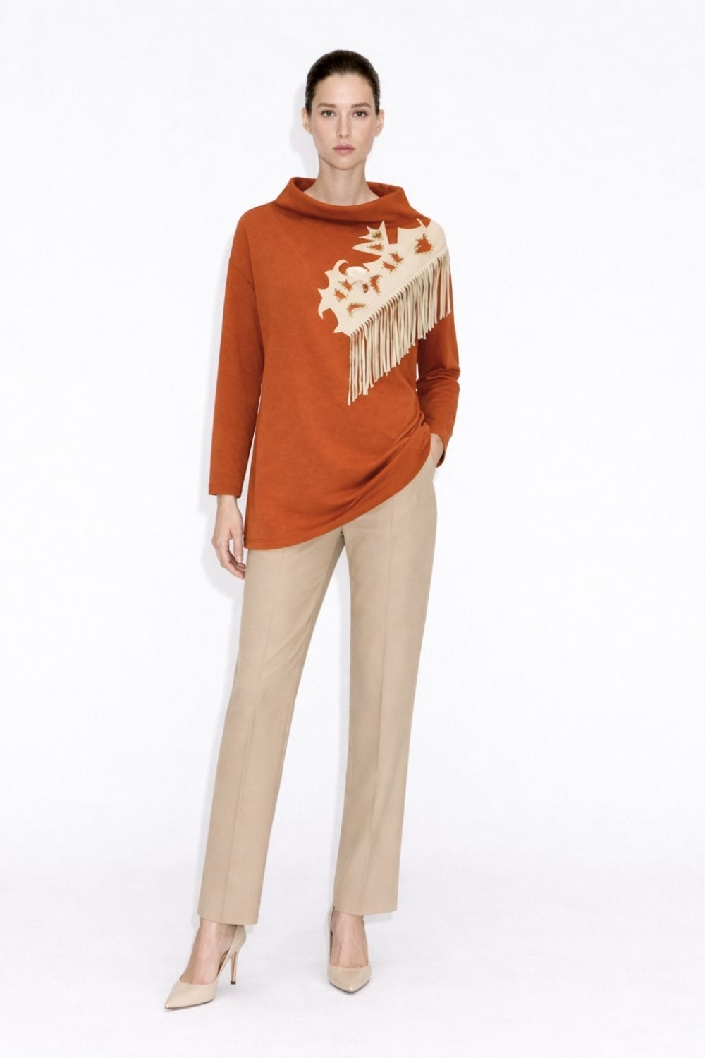 Mizalle Püskül Troklu Yüksek Yaka Kiremit Rengi Scuba Tunik - Mizalle