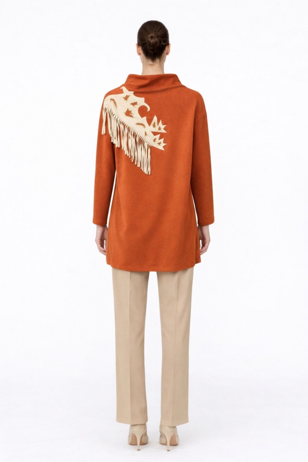 Mizalle Püskül Troklu Yüksek Yaka Kiremit Rengi Scuba Tunik - 2