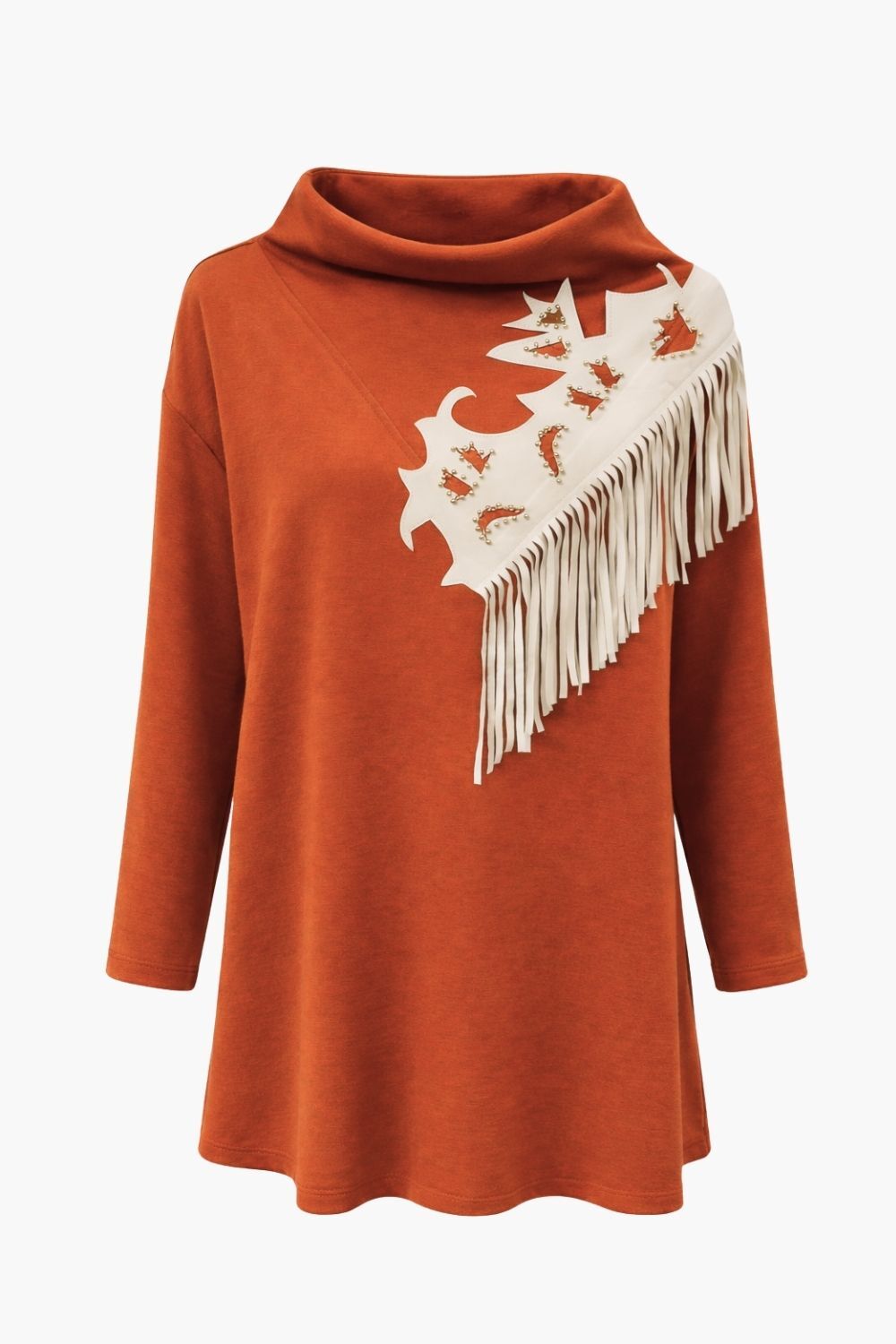 Mizalle Püskül Troklu Yüksek Yaka Kiremit Rengi Scuba Tunik - 3