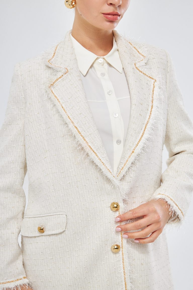 Püskül Ekru Tüvit Ceket - Mizalle