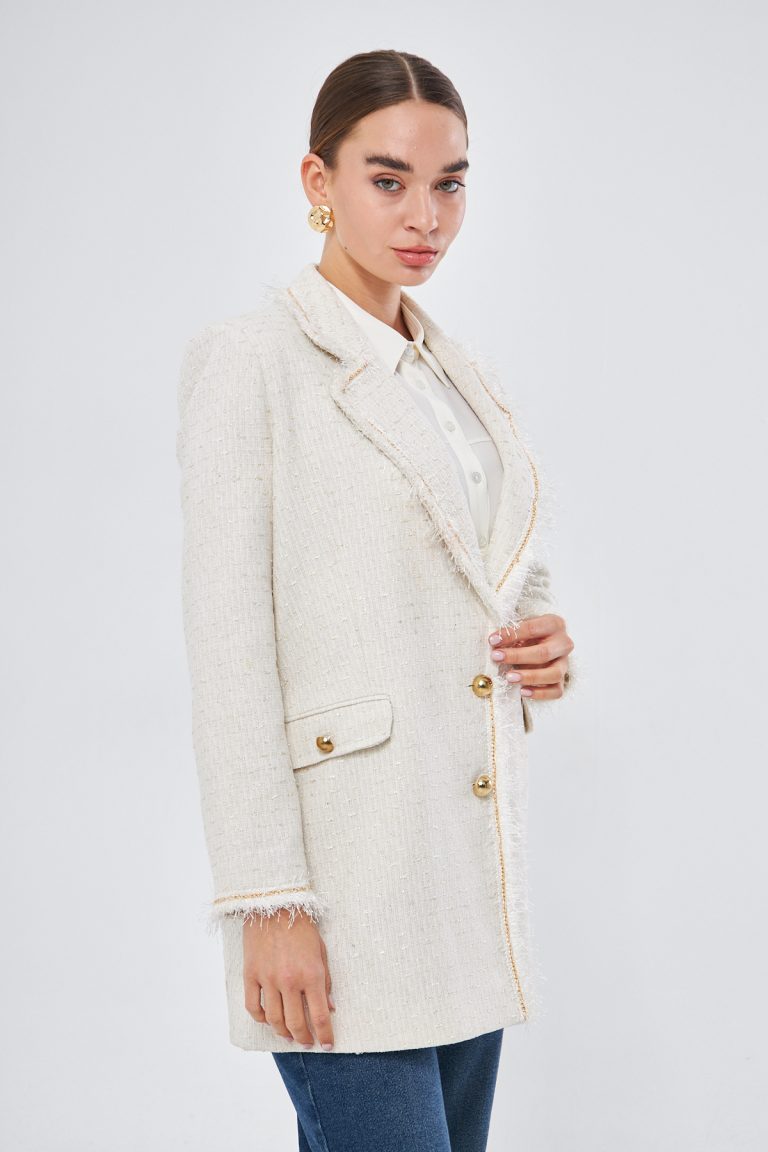 Püskül Ekru Tüvit Ceket - Mizalle