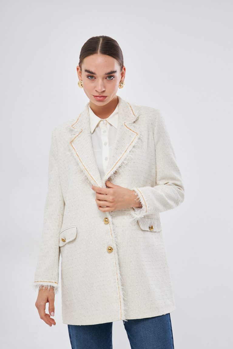 Püskül Ekru Tüvit Ceket - Mizalle