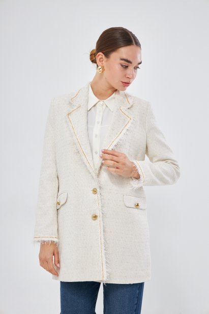 Püskül Ekru Tüvit Ceket - Mizalle