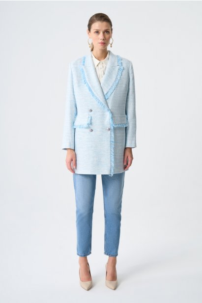 Mizalle Püskül Yakalı Mavi Tüvit Ceket - Mizalle